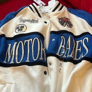 Size medium varsity jacket blue and white